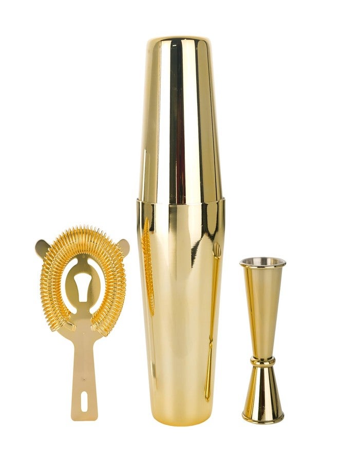 JNWINOG Cocktail Shaker Set 4-Piece Boston Shaker Kit with 20oz/25oz Shaker,Strainerand 0.5/1oz Double JiggerBar Set for Home Drink Mixer Bartendiing (Gold, 20oz/25oz) - Image 1
